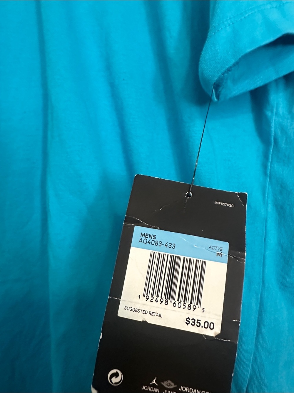 Air Jordan Teal Blue Jumpman Logo Tee with Jordan Printed Shoulders Activewear - Picture 5 of 5